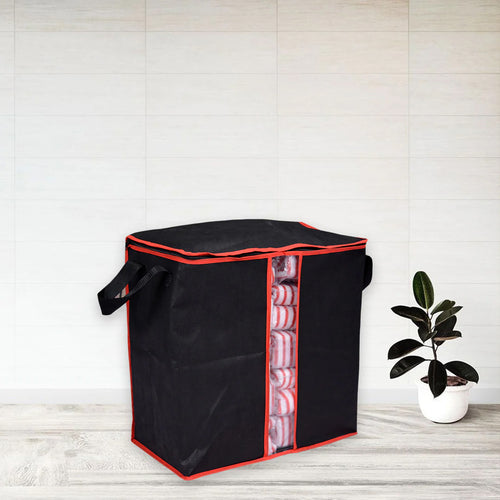 (Pack of 3) Clothes Storage Bag Black Red