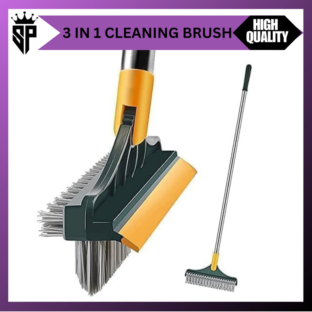 Bathroom Cleaning Brush with Wiper 3 in 1 Tiles Cleaning Brush with Long Handle, 120° Rotate Bathroom Floor Cleaning Brush