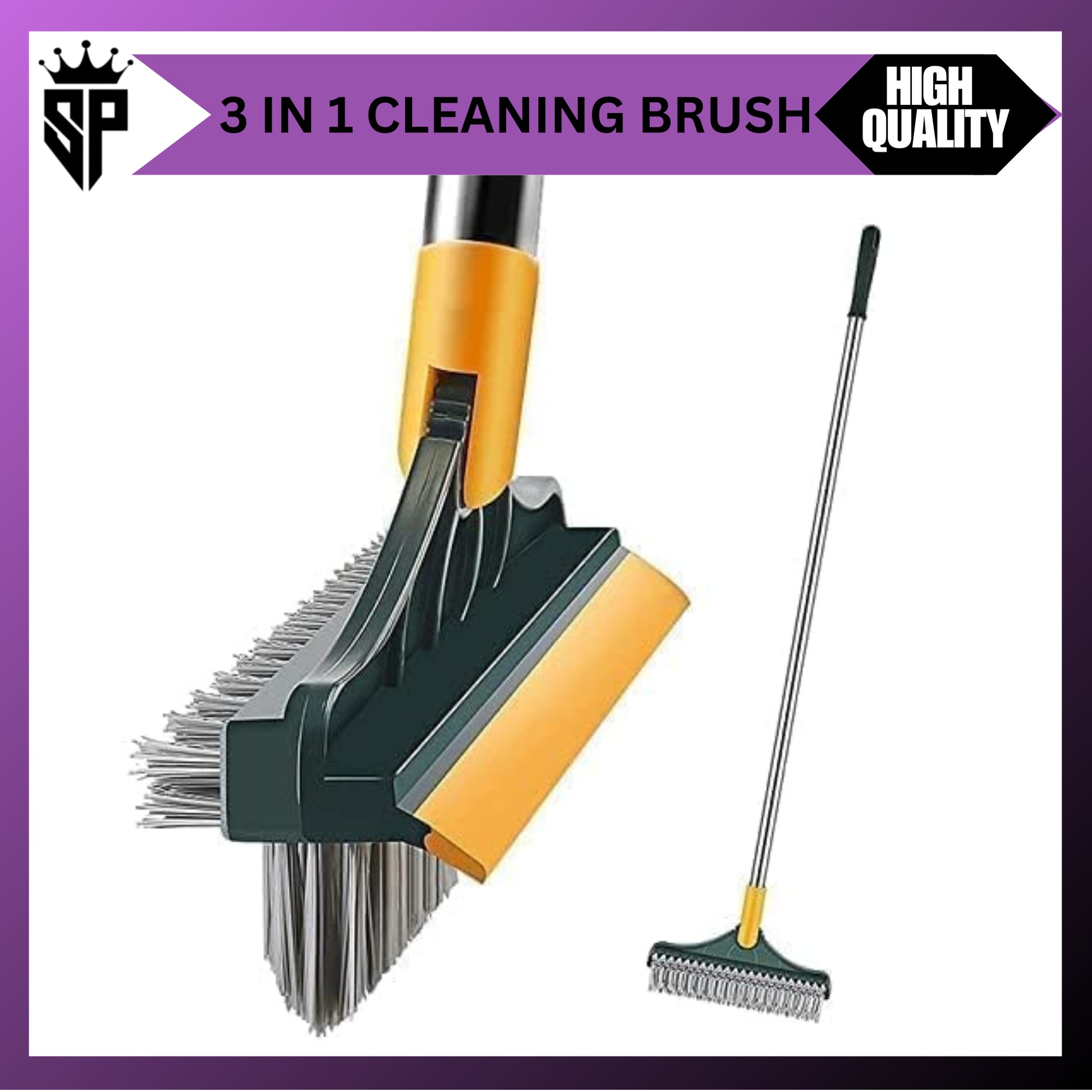 Bathroom Cleaning Brush with Wiper 3 in 1 Tiles Cleaning Brush with Long Handle, 120° Rotate Bathroom Floor Cleaning Brush