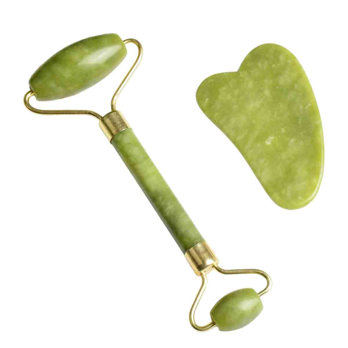 Jade roller and Gua Sha Stone Anti Aging Natural Stone Jade Roller for Face Facial Beauty Massager Skin Face Roller Beauty Tools for Skin Care Routine Anti Wrinkle Roller for Neck and Eye