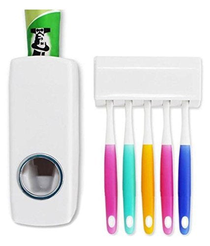 Automatic Plastic Toothpaste Dispenser 5 Toothbrush Holder Toothpaste Squeezer Bathroom Shelves Organizer