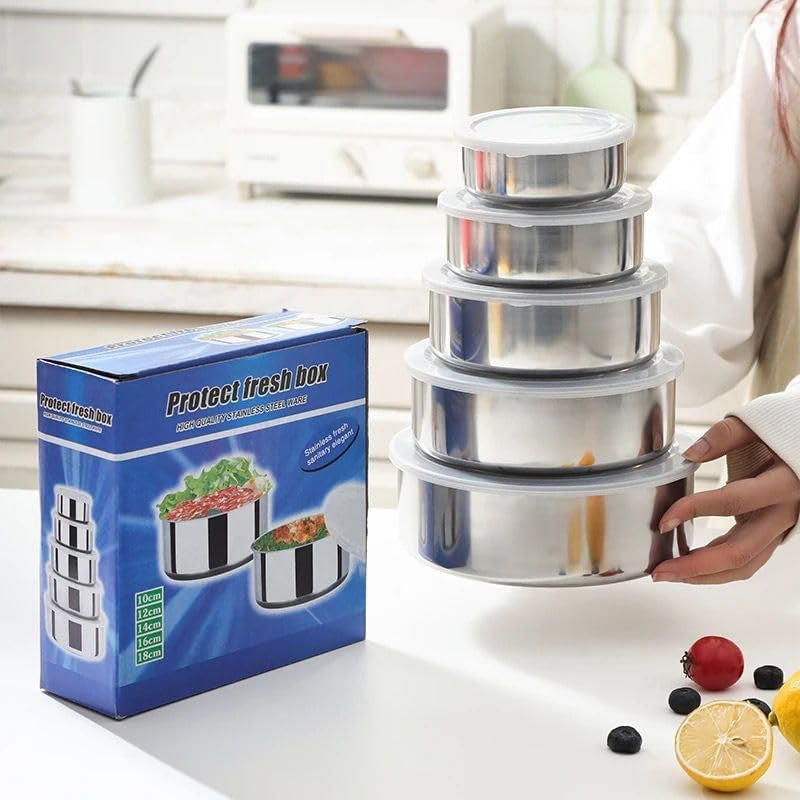 5 in 1 Protect Fresh Box Stainless Steel Ware Food Serving And Storage Containers Airtight Container leak-proof Food box (Multicolor Pack of 1)