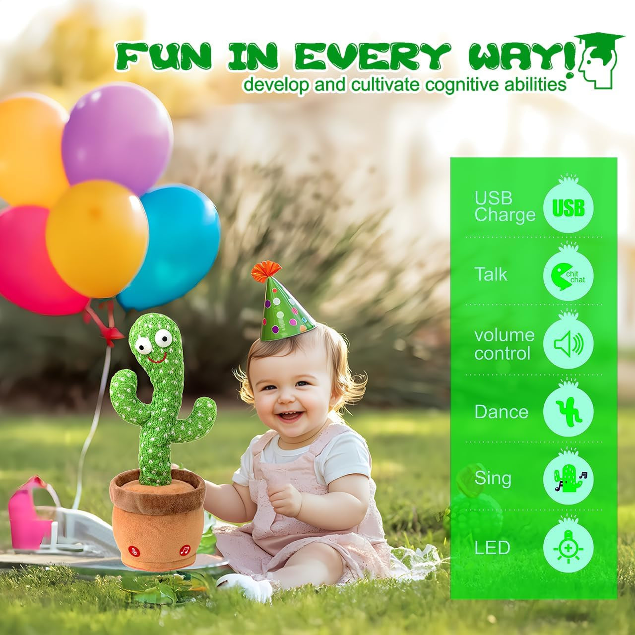 Baby Toys Talking Dancing Cactus with Lights and Music, 120 Songs Plush Toys for Kids, Christmas Birthday Gifts for Girls Boys