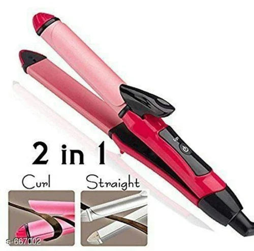 Girl's, Women's and Men's 2 in 1 Straightener Curler, Hair Styling Tools Hair Curler and Straightener Corded Electric Beauty Set with Free Wooden Design Comb
