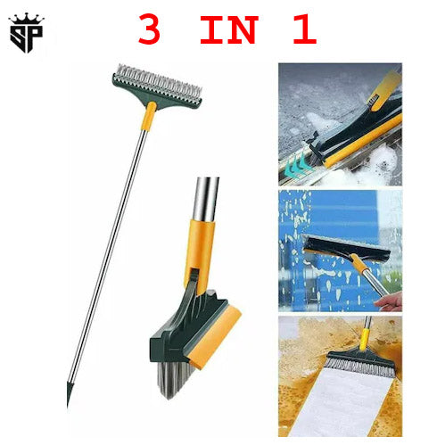 Bathroom Cleaning Brush with Wiper 3 in 1 Tiles Cleaning Brush with Long Handle, 120° Rotate Bathroom Floor Cleaning Brush