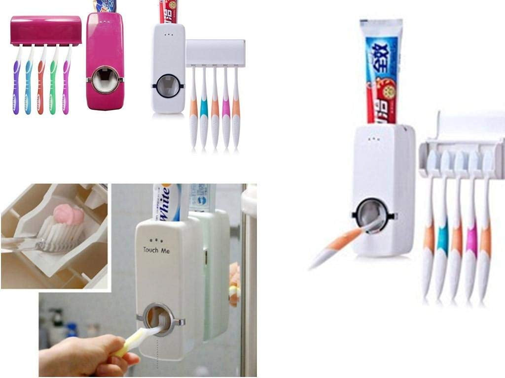 Automatic Plastic Toothpaste Dispenser 5 Toothbrush Holder Toothpaste Squeezer Bathroom Shelves Organizer