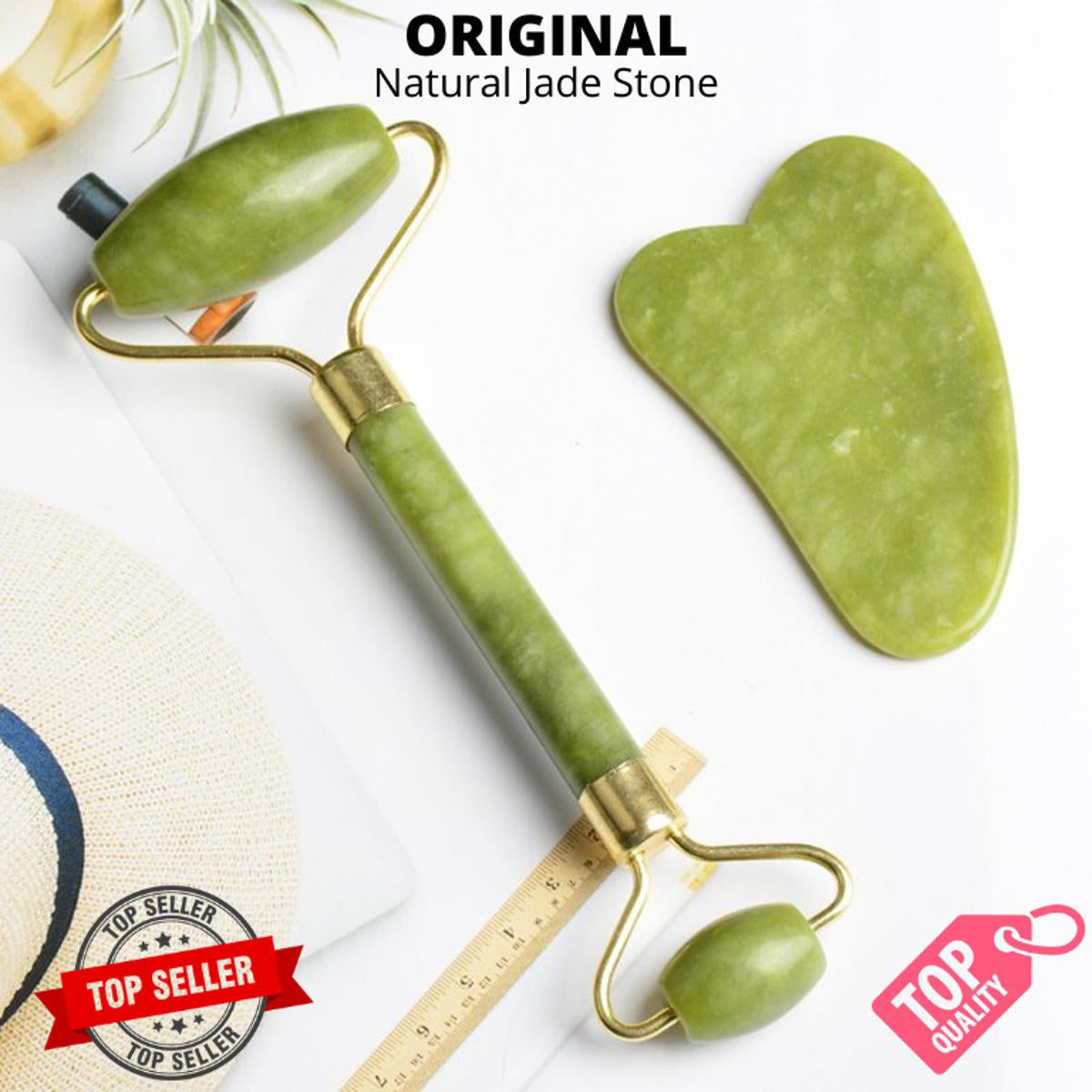 Jade roller and Gua Sha Stone Anti Aging Natural Stone Jade Roller for Face Facial Beauty Massager Skin Face Roller Beauty Tools for Skin Care Routine Anti Wrinkle Roller for Neck and Eye