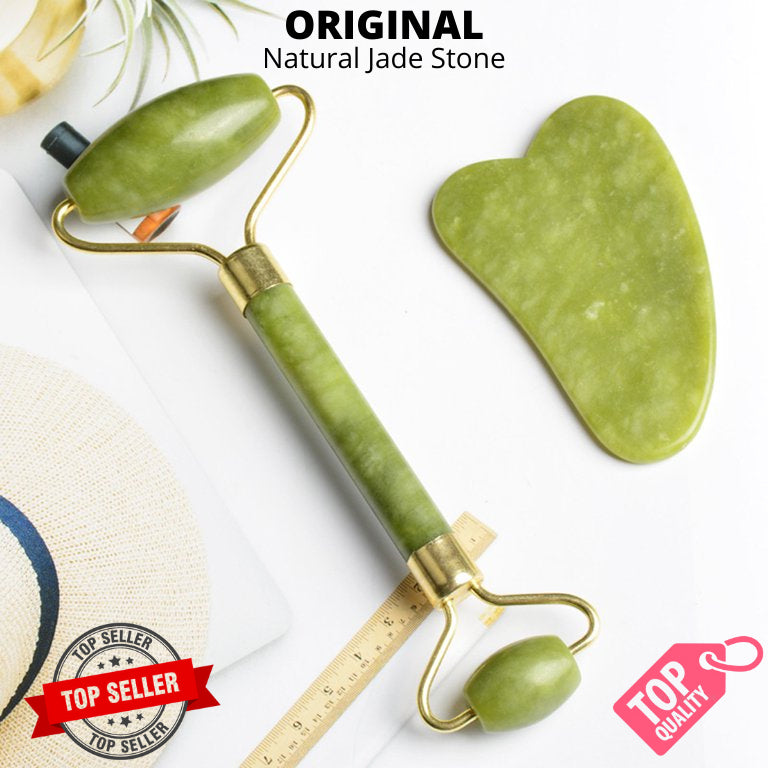 Jade roller and Gua Sha Stone Anti Aging Natural Stone Jade Roller for Face Facial Beauty Massager Skin Face Roller Beauty Tools for Skin Care Routine Anti Wrinkle Roller for Neck and Eye