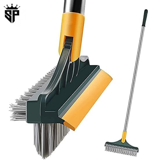Bathroom Cleaning Brush with Wiper 3 in 1 Tiles Cleaning Brush with Long Handle, 120° Rotate Bathroom Floor Cleaning Brush