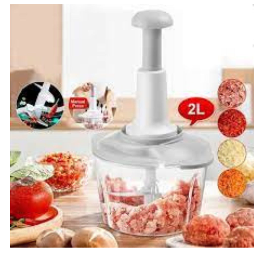 Manual Hand Operated Chopper 2000 ML - Food Processor with 3 Blades - Vegetable Cutter - Hand Crank Chopper for Kitchen - Multi-Functional Salad Maker - Portable Easy to Clean Kitchen Gadget
