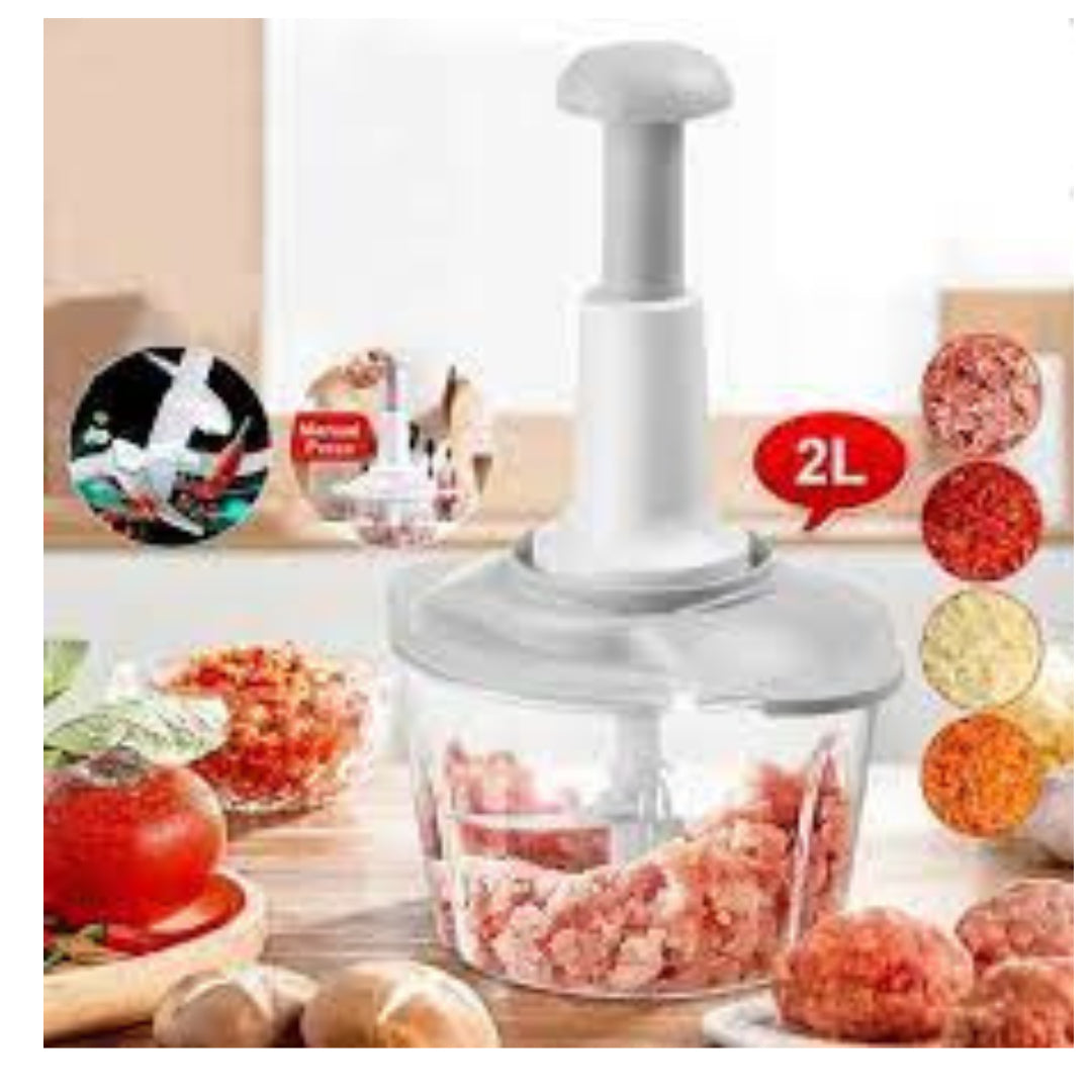 Manual Hand Operated Chopper 2000 ML - Food Processor with 3 Blades - Vegetable Cutter - Hand Crank Chopper for Kitchen - Multi-Functional Salad Maker - Portable Easy to Clean Kitchen Gadget