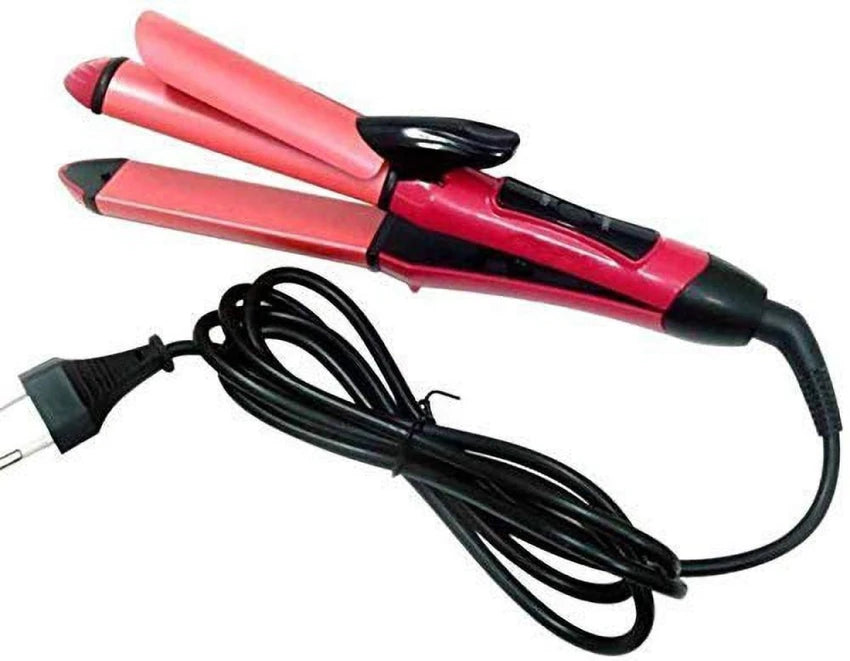 Girl's, Women's and Men's 2 in 1 Straightener Curler, Hair Styling Tools Hair Curler and Straightener Corded Electric Beauty Set with Free Wooden Design Comb