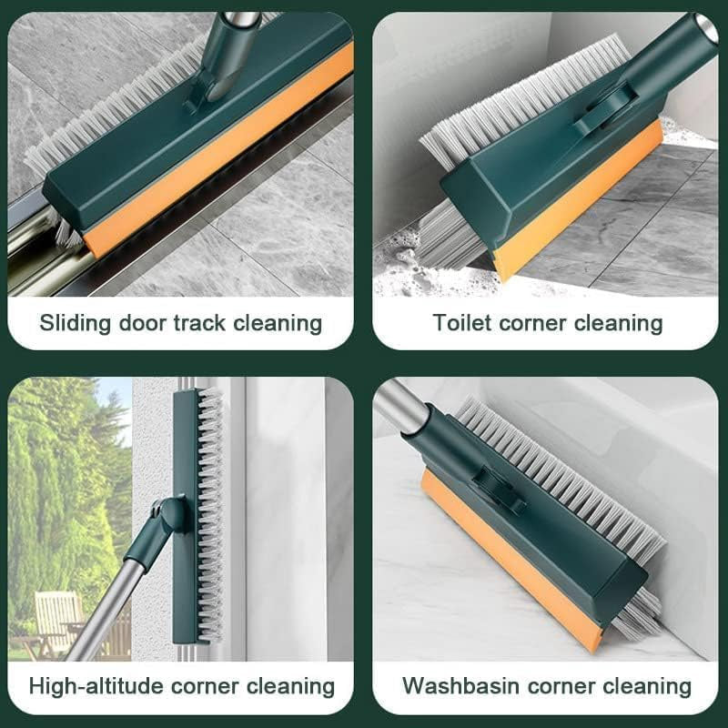 Bathroom Cleaning Brush with Wiper 3 in 1 Tiles Cleaning Brush with Long Handle, 120° Rotate Bathroom Floor Cleaning Brush