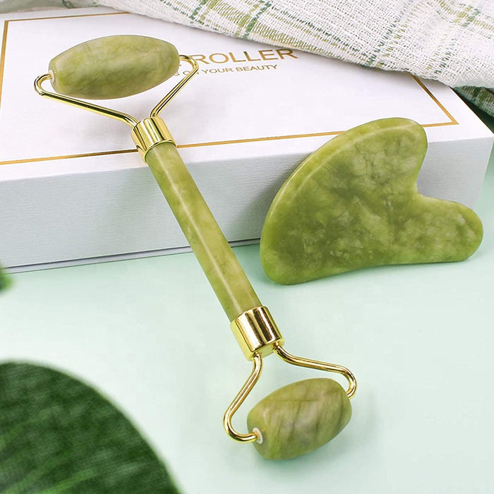 Jade roller and Gua Sha Stone Anti Aging Natural Stone Jade Roller for Face Facial Beauty Massager Skin Face Roller Beauty Tools for Skin Care Routine Anti Wrinkle Roller for Neck and Eye