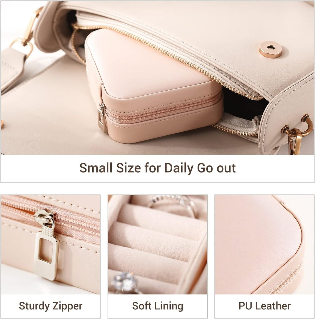 Small Jewellery Box - Mini Travel Jewellery Boxes Case, Portable Faux Leather Jewellery Storage Box Organiser for Women Girls