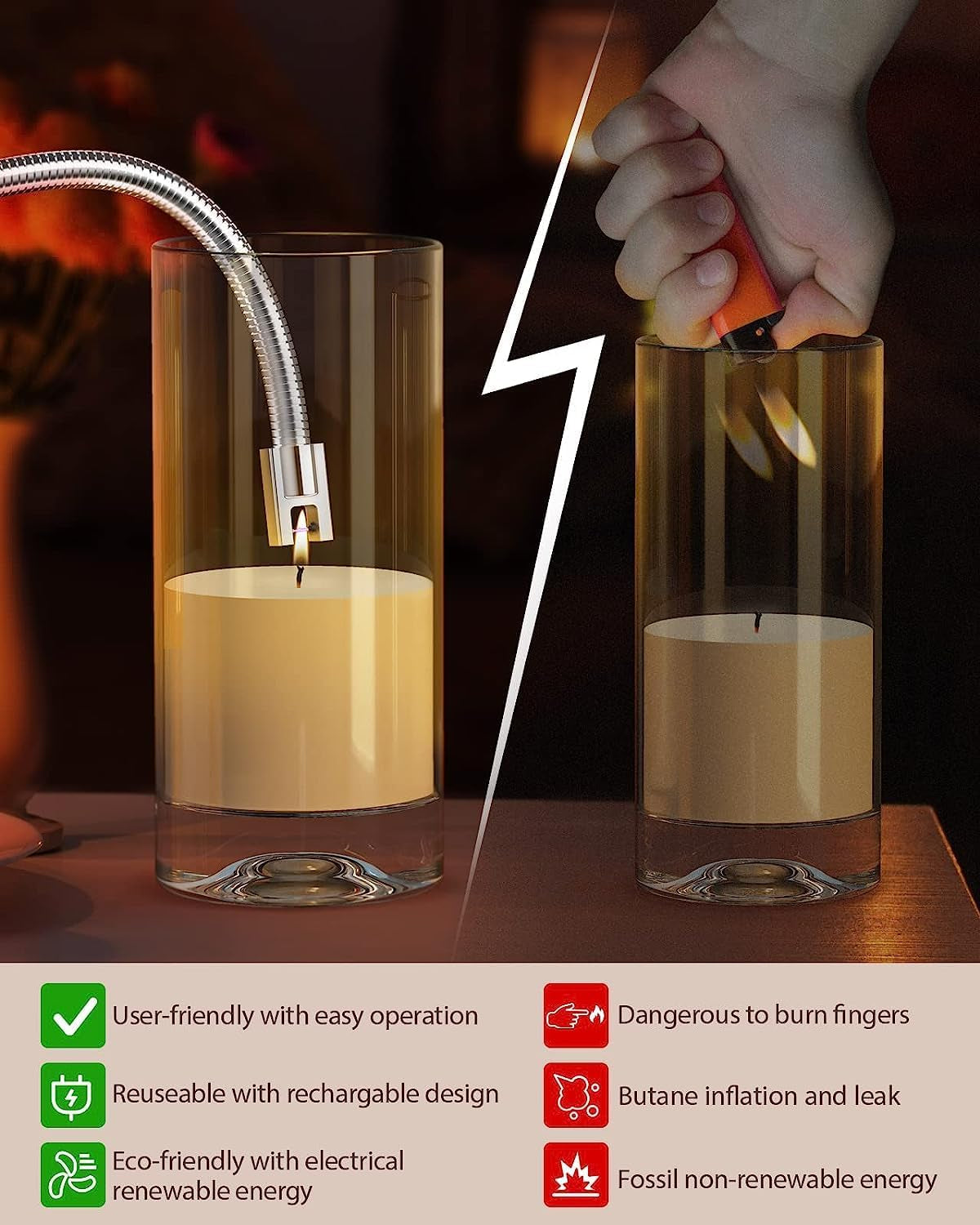 Electric Lighter Rechargeable Arc USB Candle Lighters with LED Battery Display