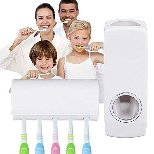 Automatic Plastic Toothpaste Dispenser 5 Toothbrush Holder Toothpaste Squeezer Bathroom Shelves Organizer
