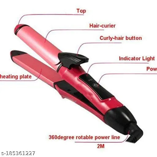 Girl's, Women's and Men's 2 in 1 Straightener Curler, Hair Styling Tools Hair Curler and Straightener Corded Electric Beauty Set with Free Wooden Design Comb