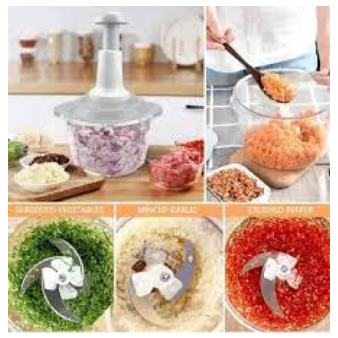 Manual Hand Operated Chopper 2000 ML - Food Processor with 3 Blades - Vegetable Cutter - Hand Crank Chopper for Kitchen - Multi-Functional Salad Maker - Portable Easy to Clean Kitchen Gadget