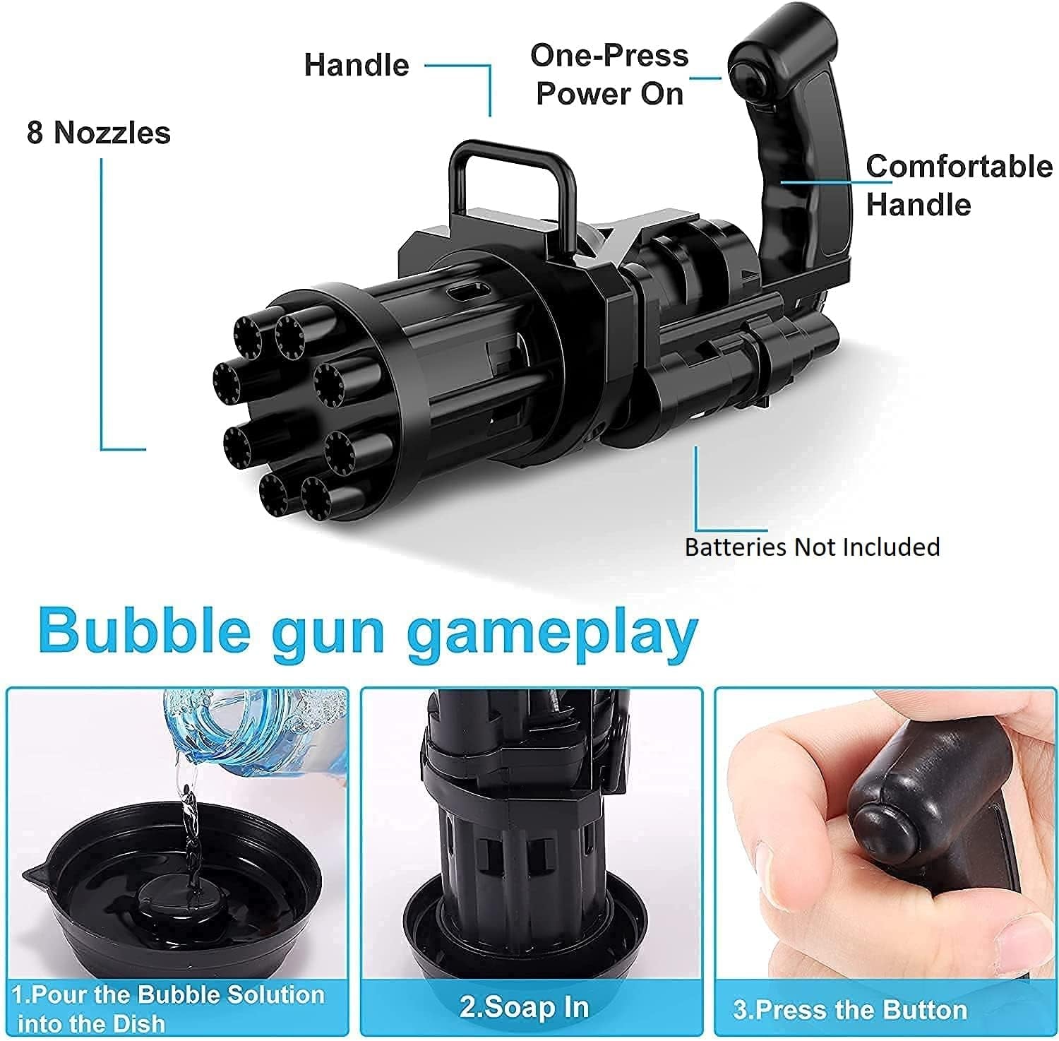 Massive Bubble Gattler Toy With Bubble liquid for Kids - Automatic Electric Bubble Maker Machine
