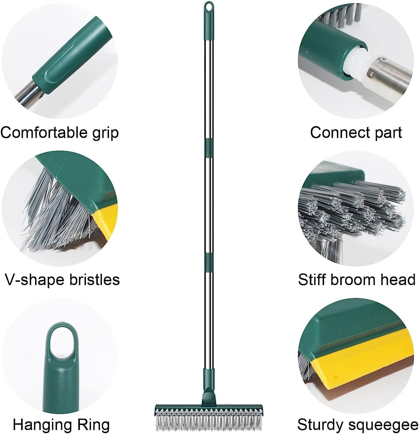 Bathroom Cleaning Brush with Wiper 3 in 1 Tiles Cleaning Brush with Long Handle, 120° Rotate Bathroom Floor Cleaning Brush