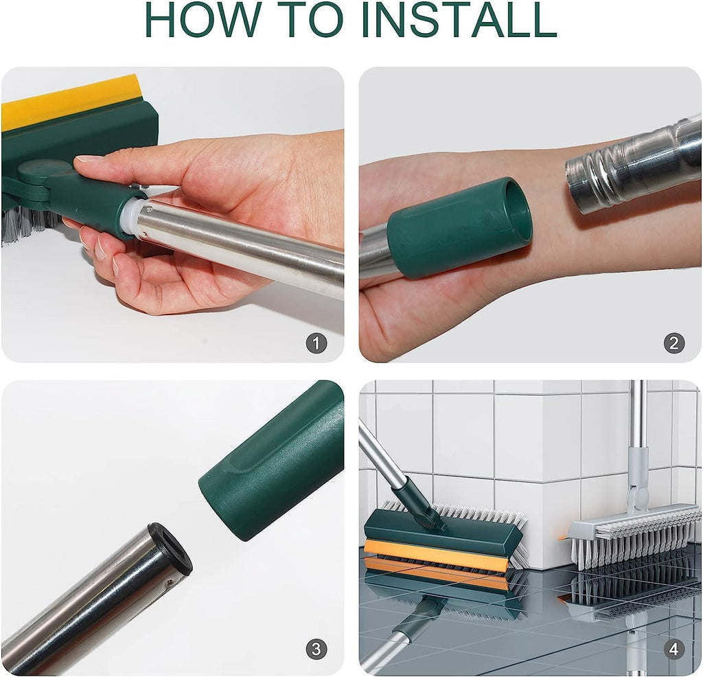 Bathroom Cleaning Brush with Wiper 3 in 1 Tiles Cleaning Brush with Long Handle, 120° Rotate Bathroom Floor Cleaning Brush