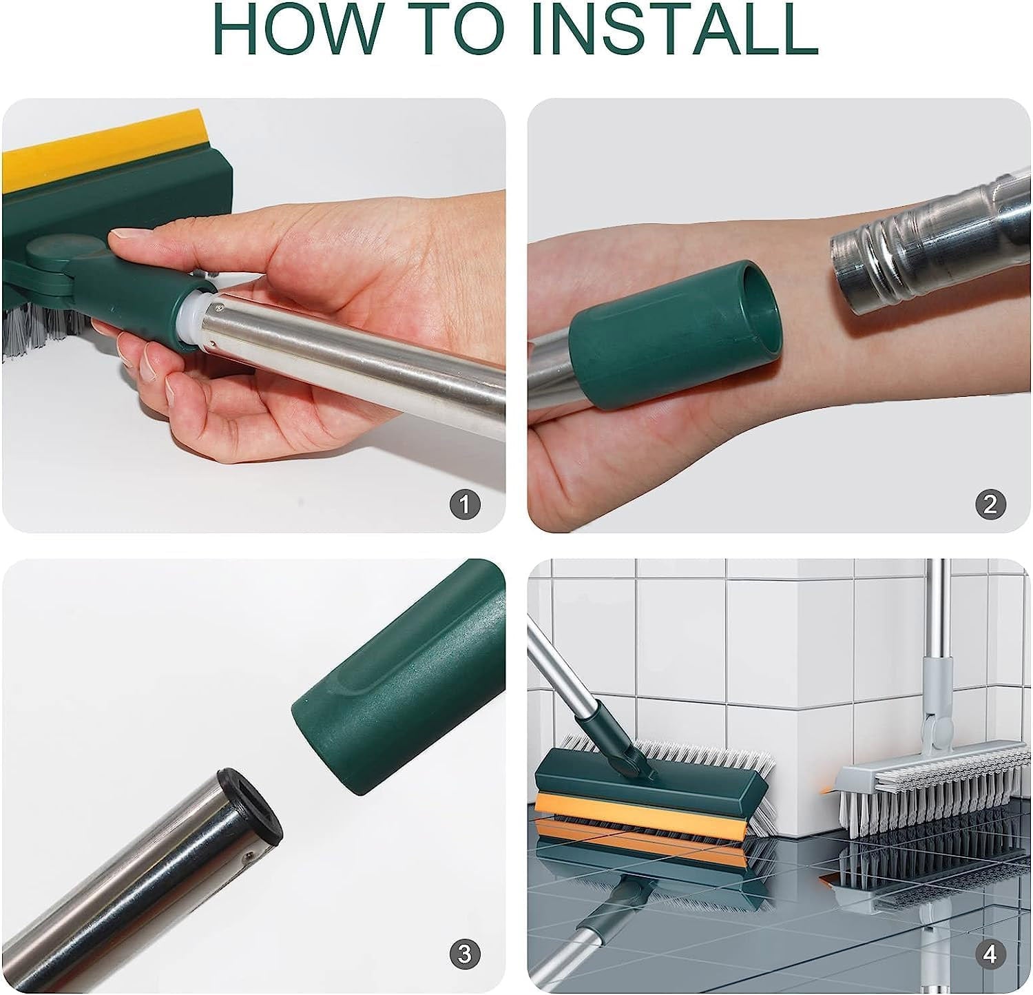 Bathroom Cleaning Brush with Wiper 3 in 1 Tiles Cleaning Brush with Long Handle, 120° Rotate Bathroom Floor Cleaning Brush
