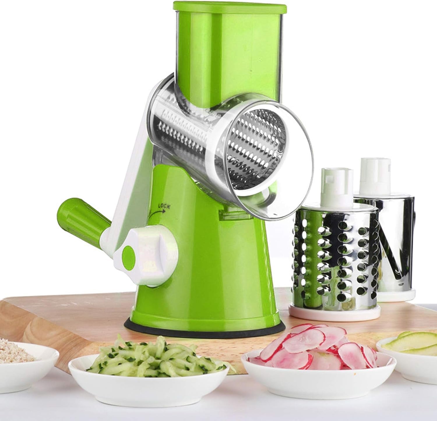 Drum Cutter Vegetable Chopper Speedy Rotary Drum Grater Slicer With Strong-Hold Suction Kitchen Hand Crank Food Cutter-Green