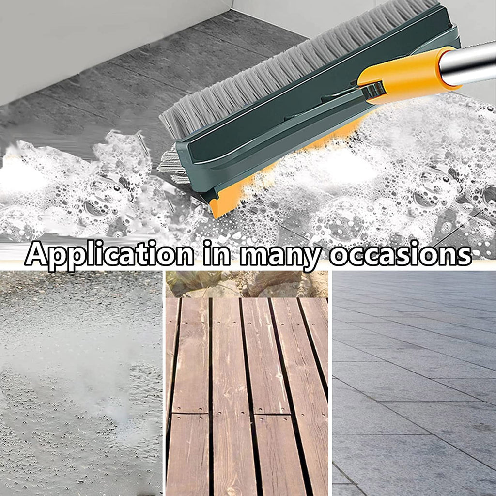 Bathroom Cleaning Brush with Wiper 3 in 1 Tiles Cleaning Brush with Long Handle, 120° Rotate Bathroom Floor Cleaning Brush