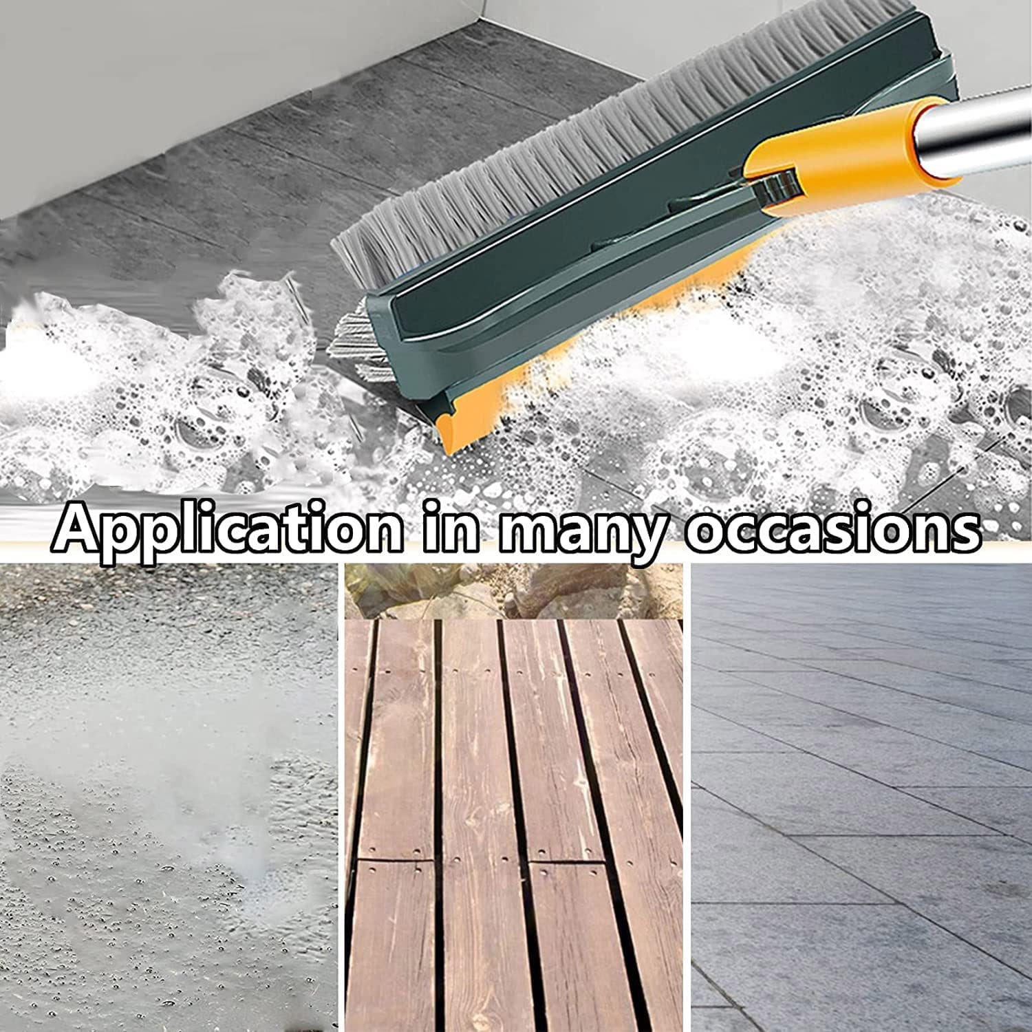 Bathroom Cleaning Brush with Wiper 3 in 1 Tiles Cleaning Brush with Long Handle, 120° Rotate Bathroom Floor Cleaning Brush