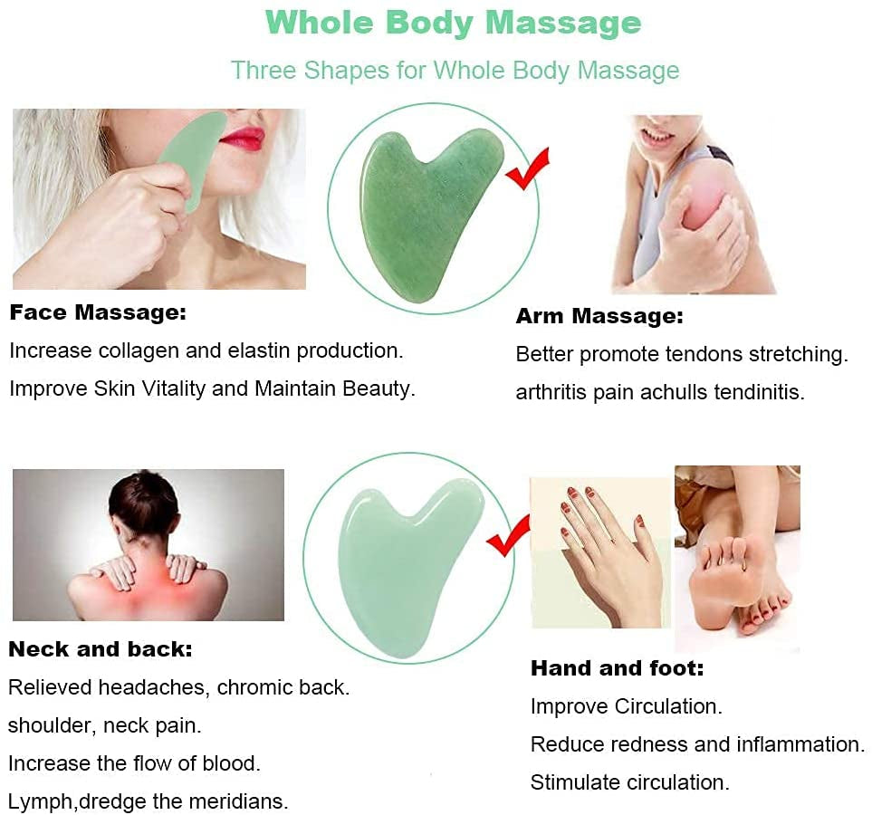 Jade roller and Gua Sha Stone Anti Aging Natural Stone Jade Roller for Face Facial Beauty Massager Skin Face Roller Beauty Tools for Skin Care Routine Anti Wrinkle Roller for Neck and Eye