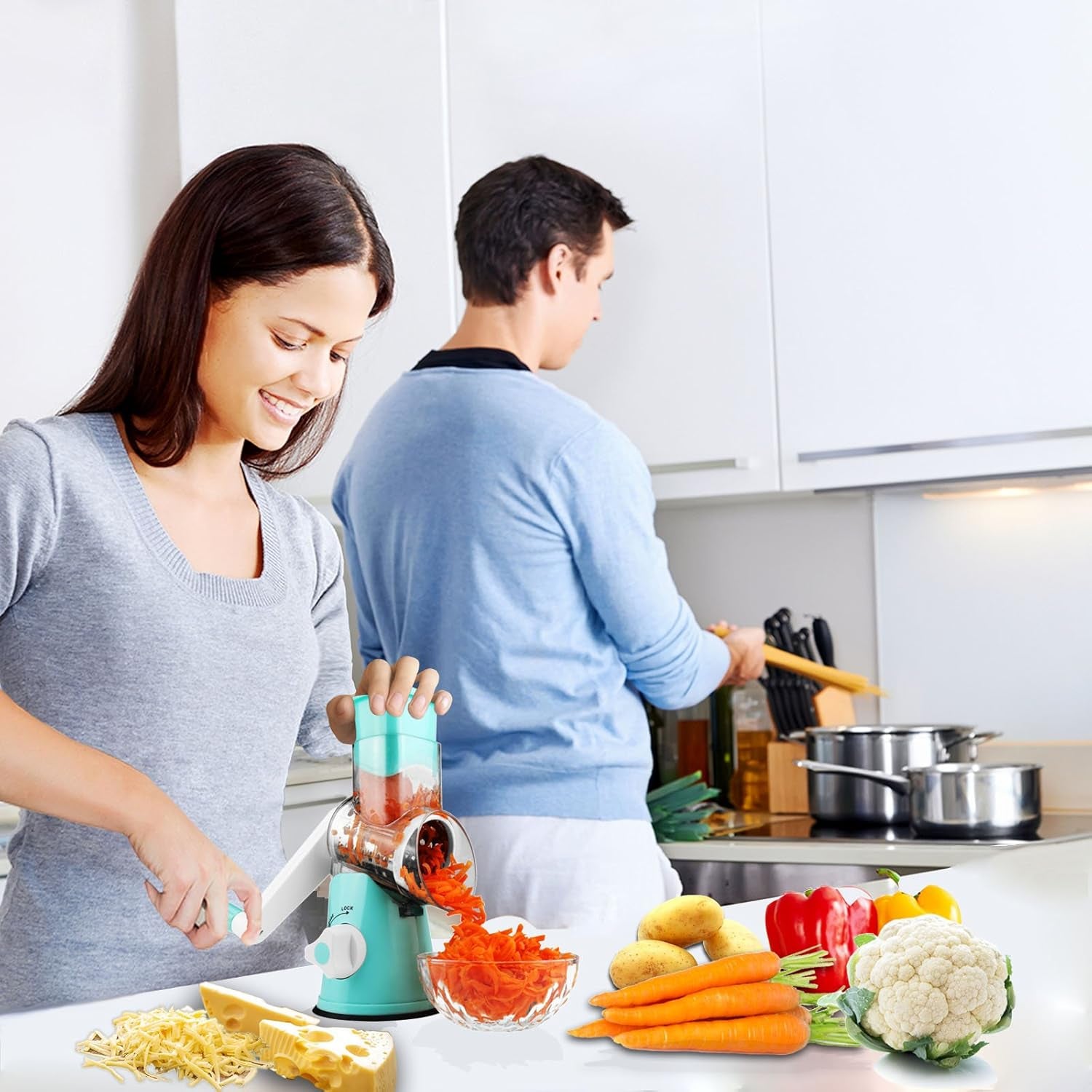 Drum Cutter Vegetable Chopper Speedy Rotary Drum Grater Slicer With Strong-Hold Suction Kitchen Hand Crank Food Cutter-Green